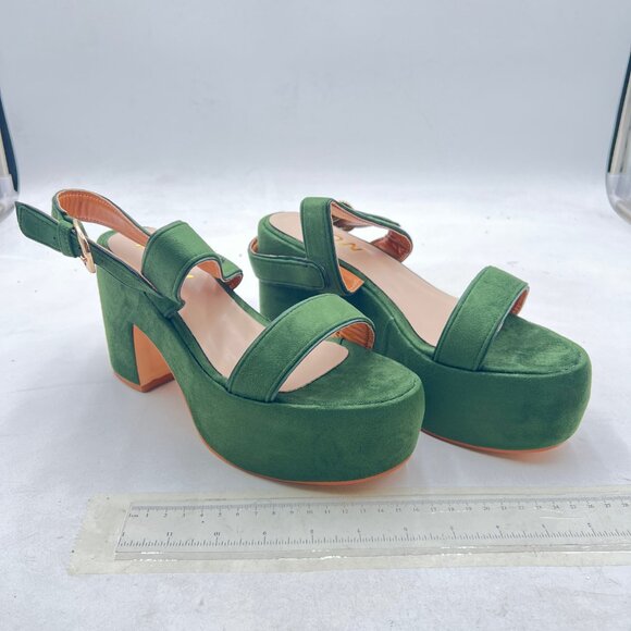 YDN Olive Green Chunky Heel Sandals - Picture 4 of 8